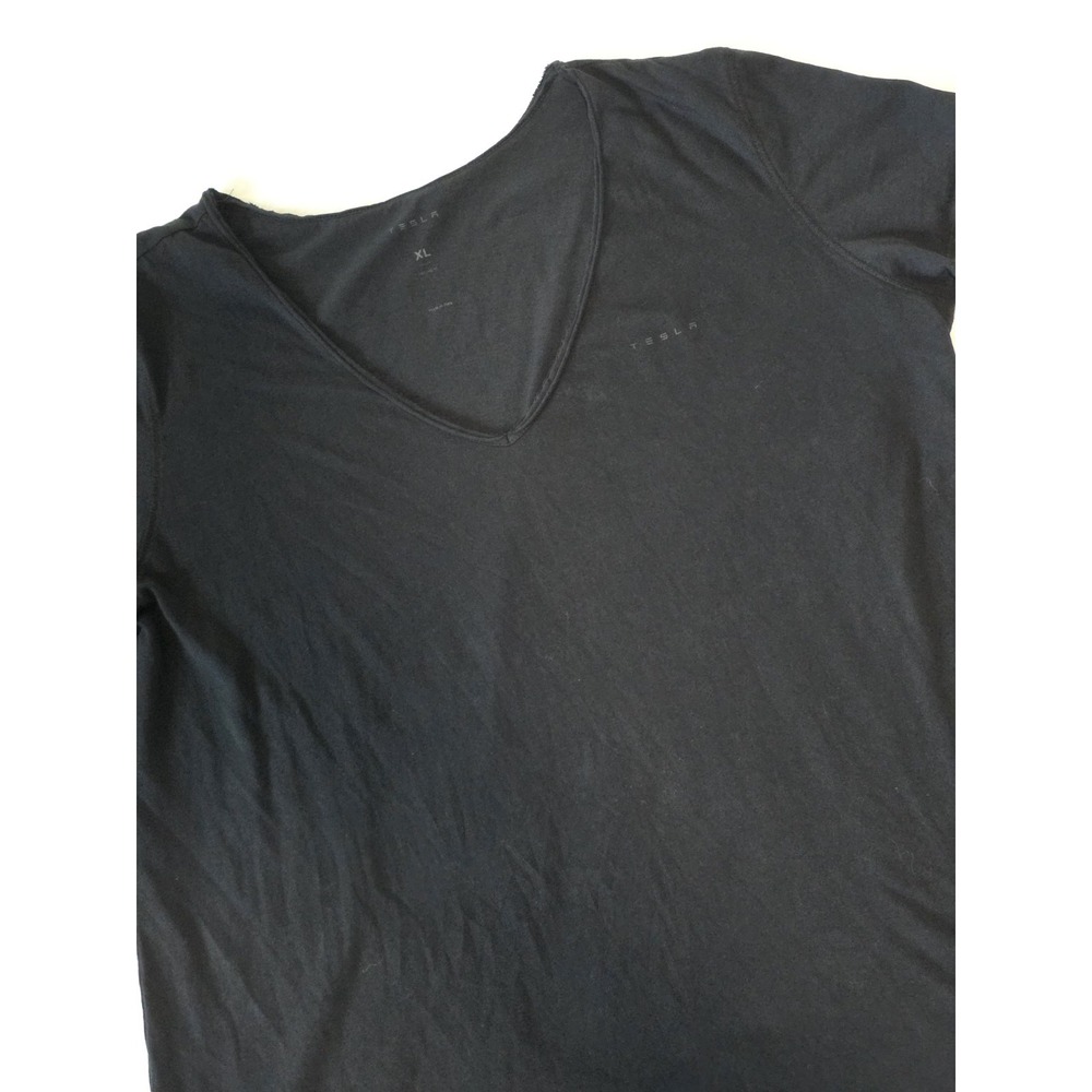 TESLA Womens XL black wordmark short sleeve v neck 100% cotton tee Spellout - Picture 3 of 8